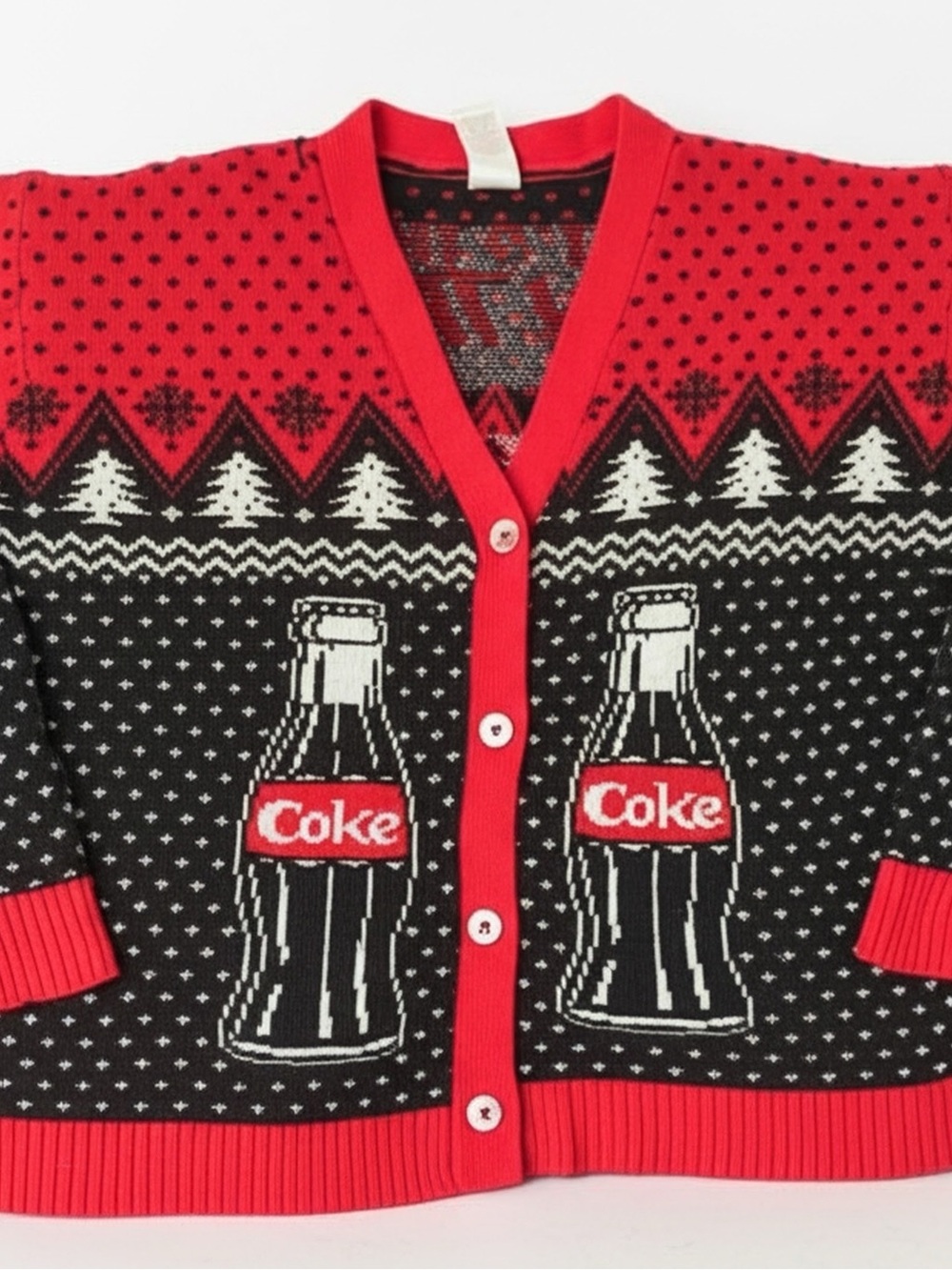 Coca Cola Red, Black & White Knit Bottle-Front Cardigan